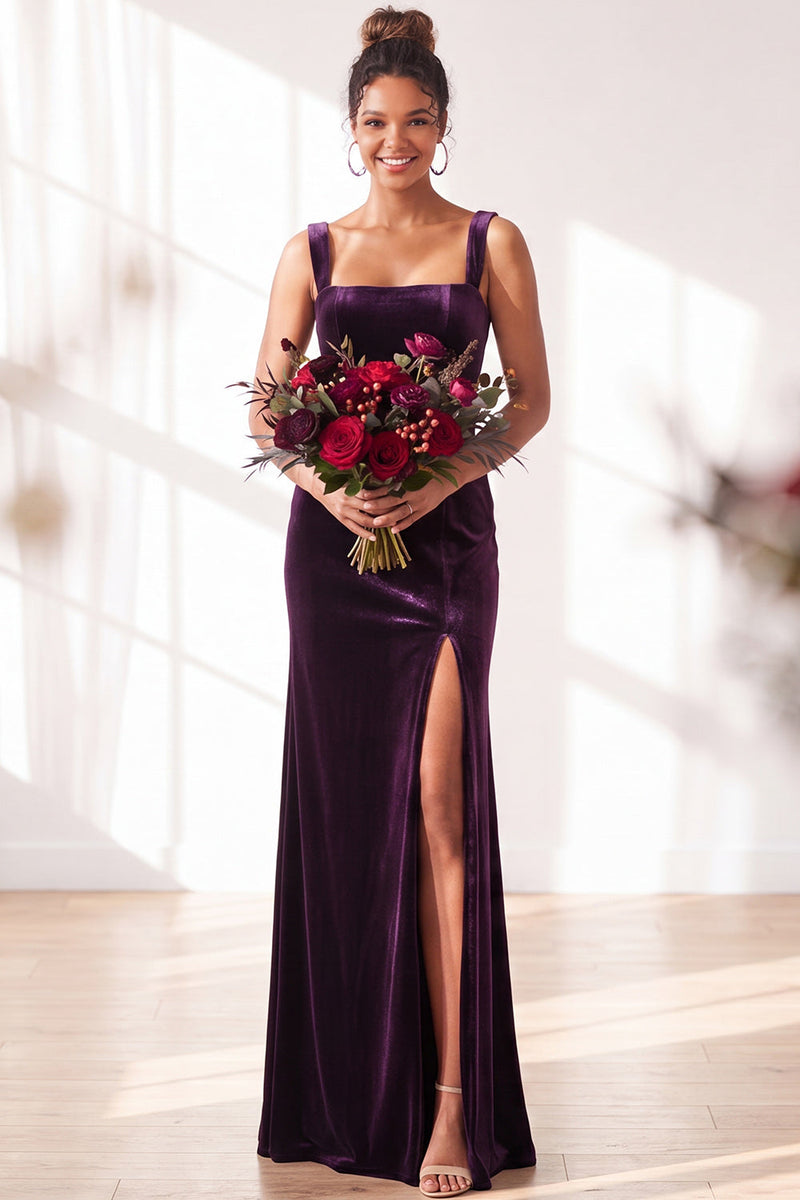 Load image into Gallery viewer, Golden Brown Sheath Velvet Maxi Wedding Guest Dress with Slit