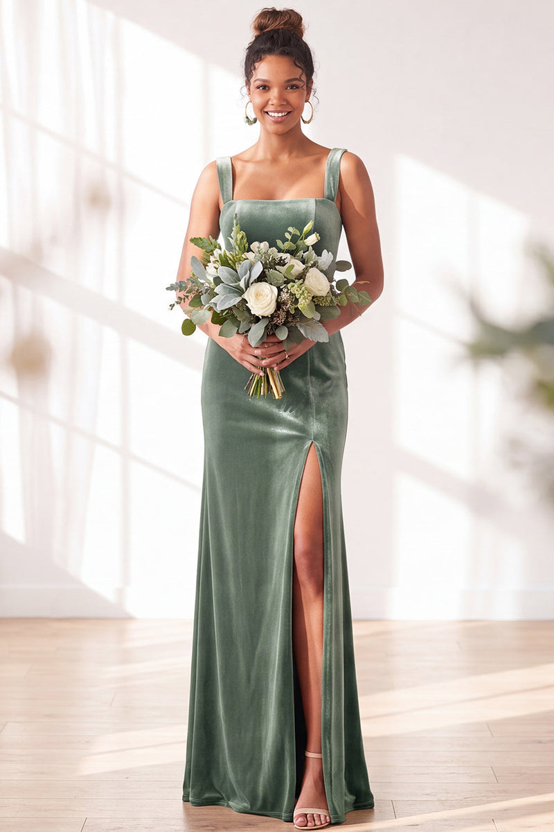 Load image into Gallery viewer, Golden Brown Sheath Velvet Maxi Wedding Guest Dress with Slit