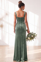 Load image into Gallery viewer, Golden Brown Sheath Velvet Maxi Wedding Guest Dress with Slit