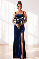 Load image into Gallery viewer, Golden Brown Sheath Velvet Maxi Wedding Guest Dress with Slit
