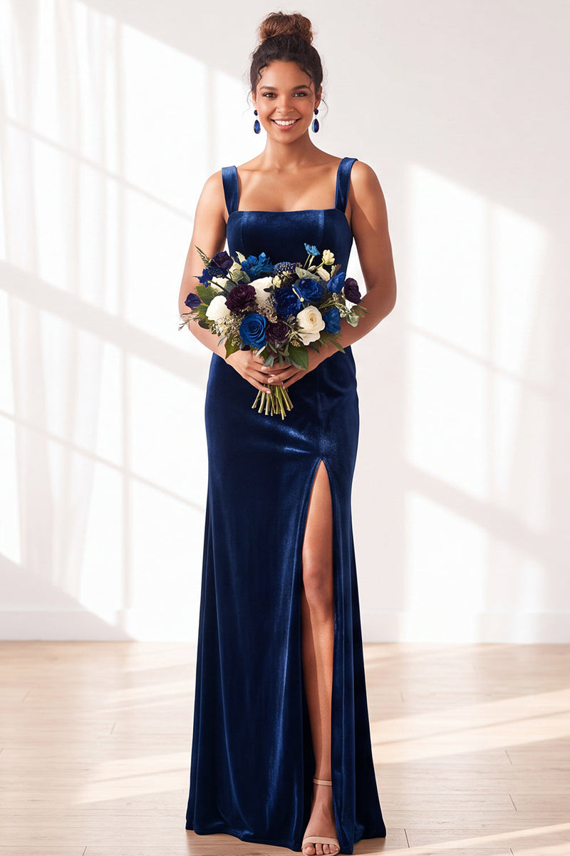 Load image into Gallery viewer, Golden Brown Sheath Velvet Maxi Wedding Guest Dress with Slit