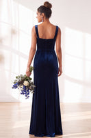 Load image into Gallery viewer, Golden Brown Sheath Velvet Maxi Wedding Guest Dress with Slit