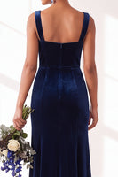 Load image into Gallery viewer, Golden Brown Sheath Velvet Maxi Wedding Guest Dress with Slit