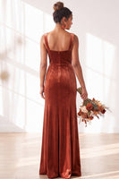 Load image into Gallery viewer, Golden Brown Sheath Velvet Maxi Wedding Guest Dress with Slit