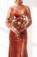 Load image into Gallery viewer, Golden Brown Sheath Velvet Maxi Wedding Guest Dress with Slit