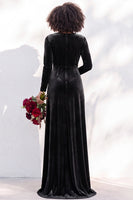 Load image into Gallery viewer, Dark Purple Velvet Ruched Sheath Long Wedding Guest Dress with Sleeves