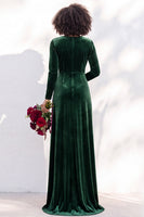 Load image into Gallery viewer, Dark Purple Velvet Ruched Sheath Long Wedding Guest Dress with Sleeves