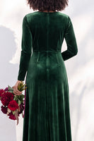 Load image into Gallery viewer, Dark Purple Velvet Ruched Sheath Long Wedding Guest Dress with Sleeves