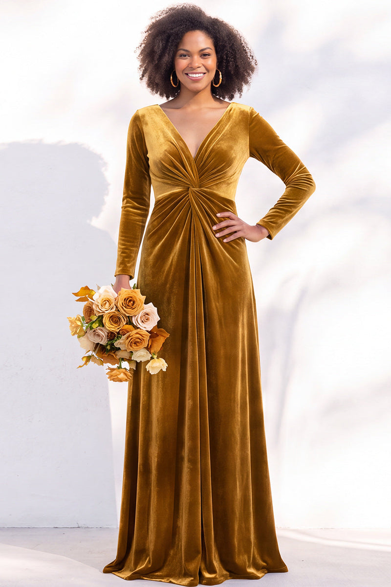 Load image into Gallery viewer, Dark Purple Velvet Ruched Sheath Long Wedding Guest Dress with Sleeves