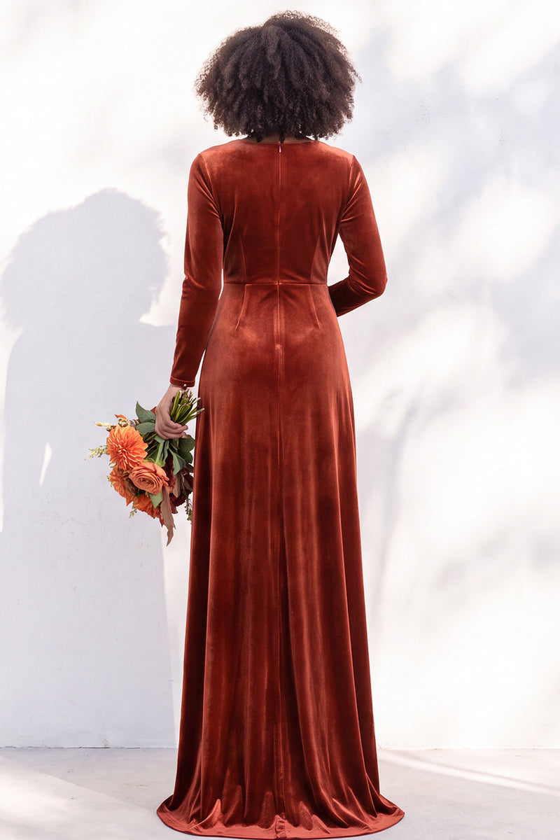 Load image into Gallery viewer, Dark Purple Velvet Ruched Sheath Long Wedding Guest Dress with Sleeves
