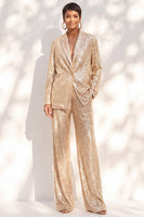 Load image into Gallery viewer, Sparkly Champagne Shawl Lapel Sequins 2 Piece Prom Suits