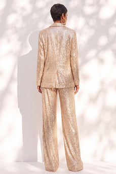 Sparkly Champagne Shawl Lapel Sequins 2 Piece Prom Suits