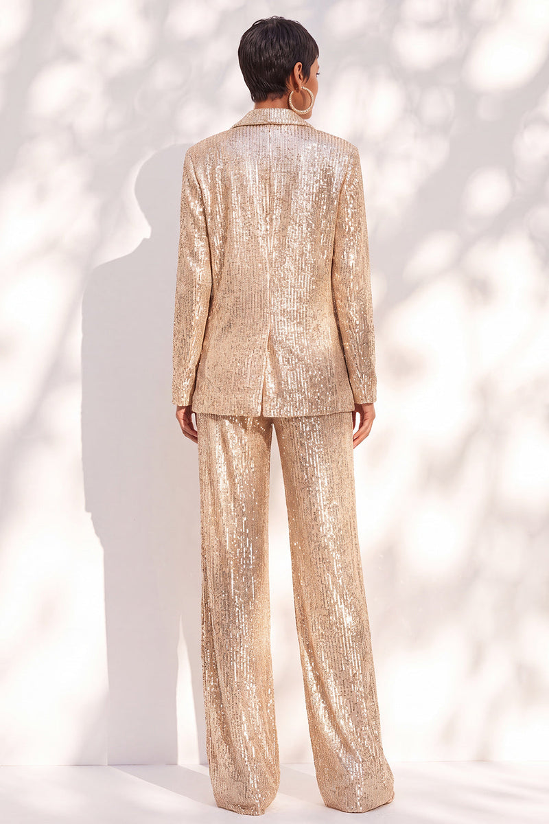 Load image into Gallery viewer, Sparkly Champagne Shawl Lapel Sequins 2 Piece Prom Suits