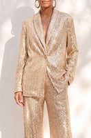 Load image into Gallery viewer, Sparkly Champagne Shawl Lapel Sequins 2 Piece Prom Suits