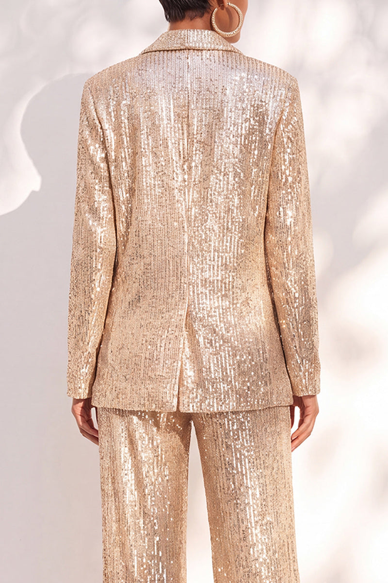 Load image into Gallery viewer, Sparkly Champagne Shawl Lapel Sequins 2 Piece Prom Suits