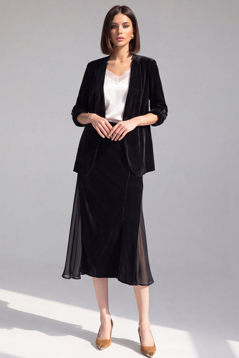 Load image into Gallery viewer, Black 2 Piece One Button Velvet Shawl Lapel Business Suits