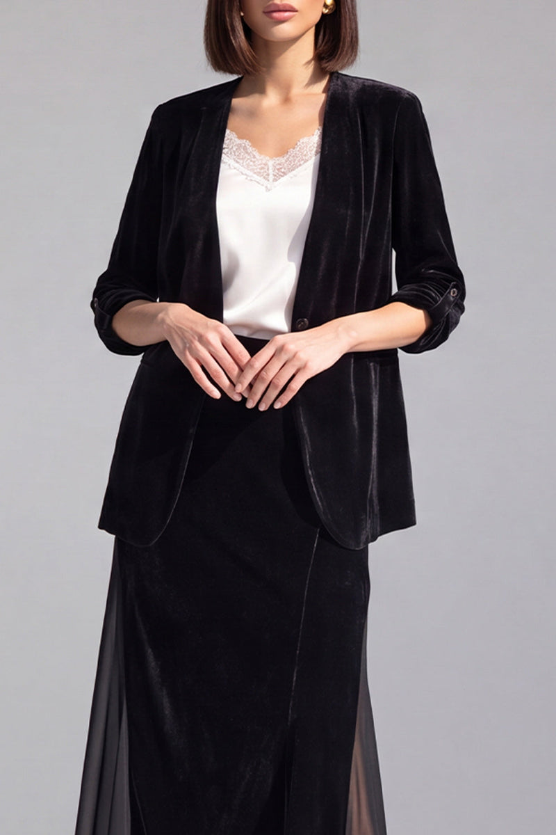 Load image into Gallery viewer, Black 2 Piece One Button Velvet Shawl Lapel Business Suits