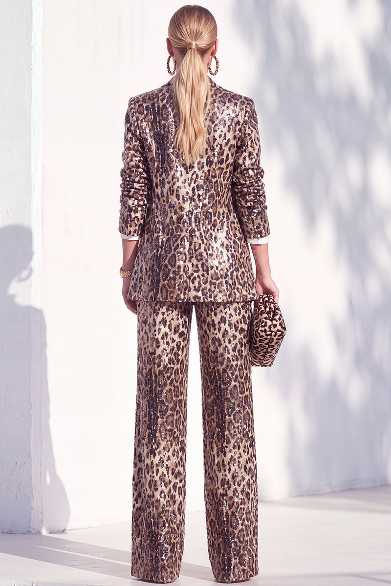 Load image into Gallery viewer, Sparkly Grey Leopard Print Peak Lapel 2 Piece Prom Suits