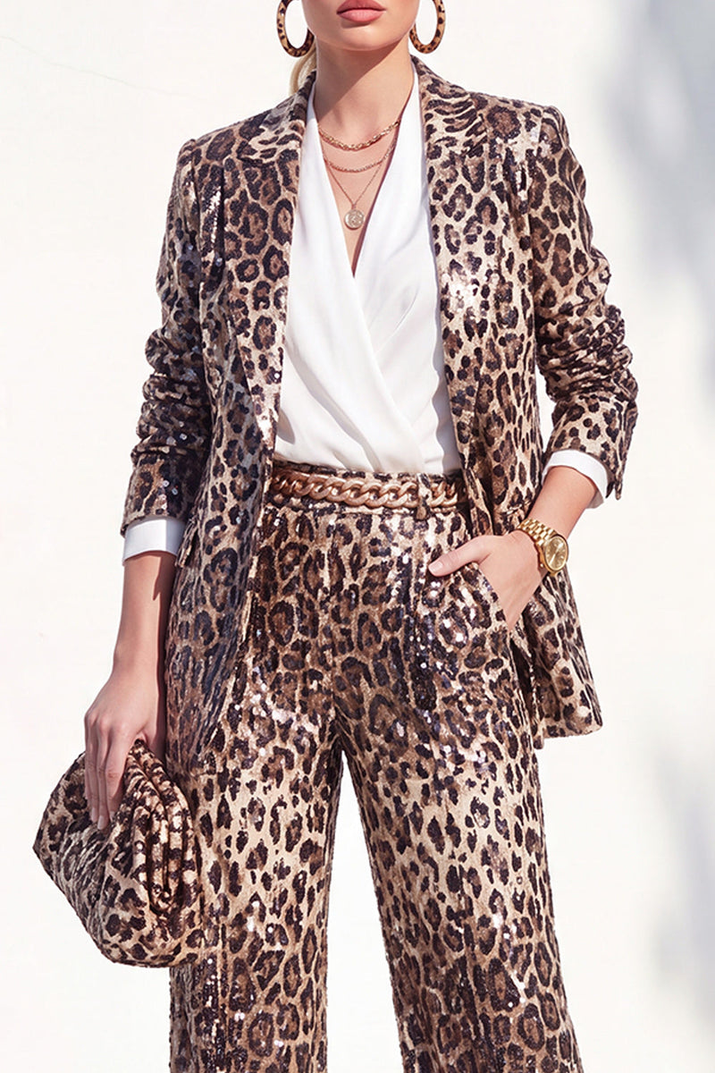 Load image into Gallery viewer, Sparkly Grey Leopard Print Peak Lapel 2 Piece Prom Suits