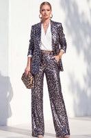 Load image into Gallery viewer, Sparkly Grey Leopard Print Peak Lapel 2 Piece Prom Suits