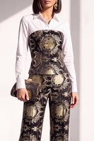 Load image into Gallery viewer, Black Silver Floral Lapel Wide Leg 2 Piece Prom Suits