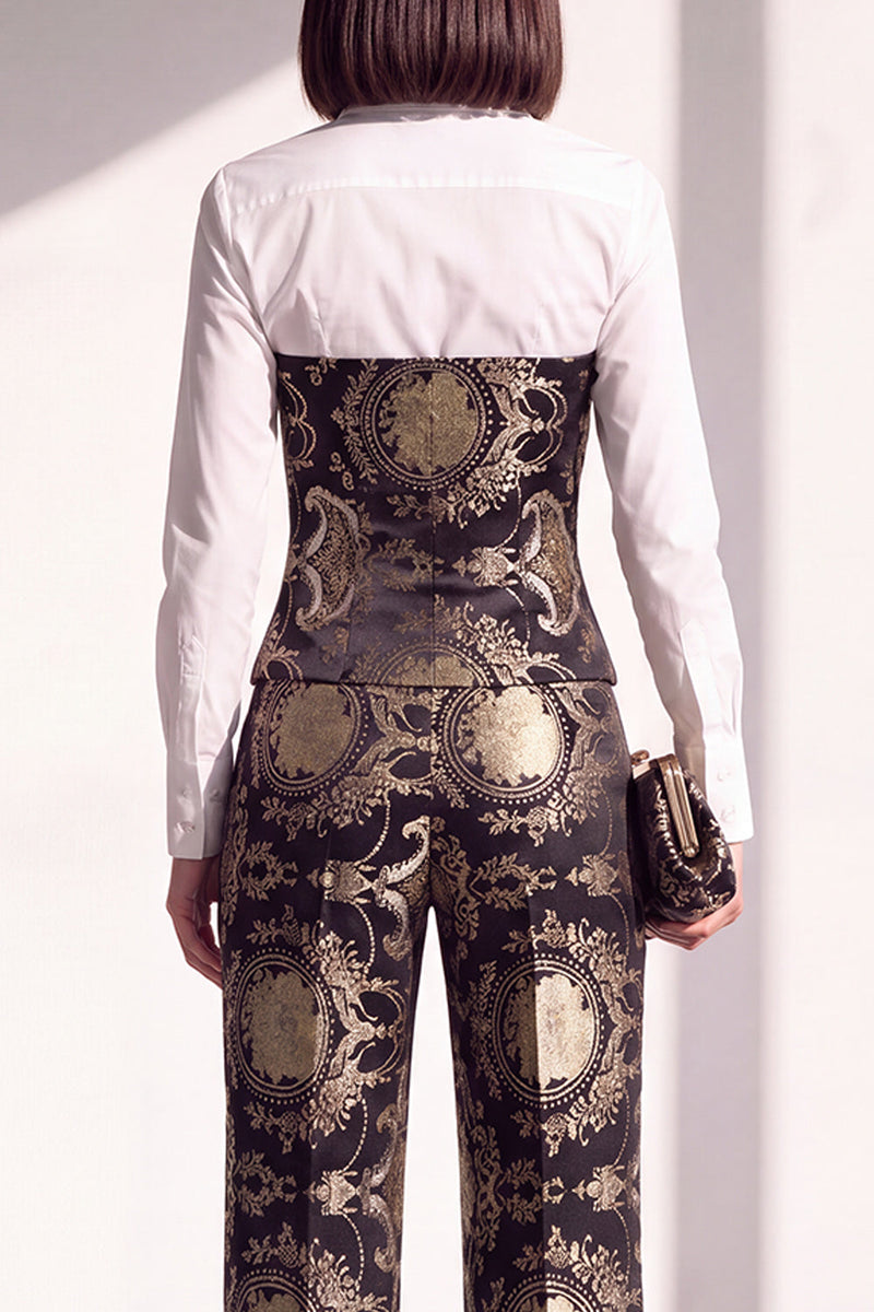 Load image into Gallery viewer, Black Silver Floral Lapel Wide Leg 2 Piece Prom Suits