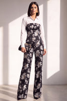 Load image into Gallery viewer, Black Silver Floral Lapel Wide Leg 2 Piece Prom Suits