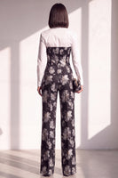 Load image into Gallery viewer, Black Silver Floral Lapel Wide Leg 2 Piece Prom Suits