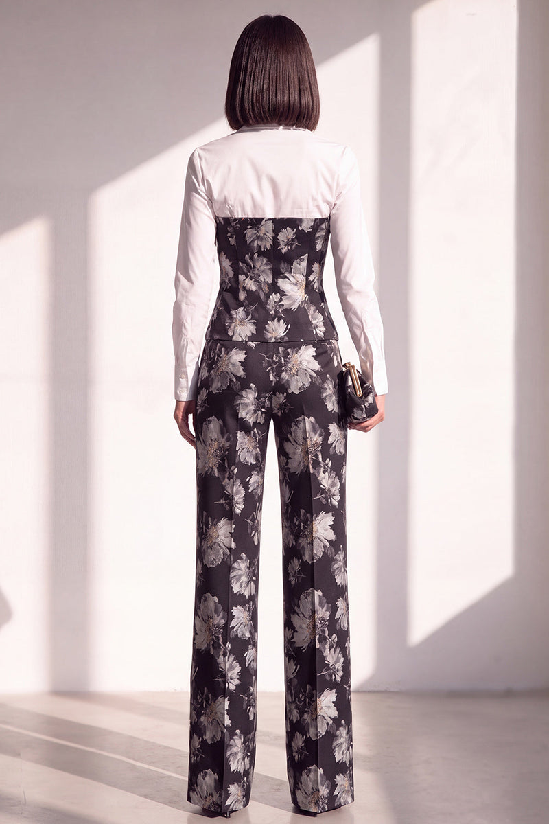 Load image into Gallery viewer, Black Silver Floral Lapel Wide Leg 2 Piece Prom Suits