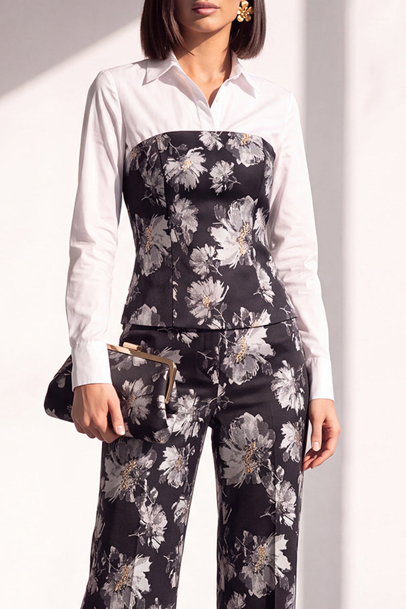 Load image into Gallery viewer, Black Silver Floral Lapel Wide Leg 2 Piece Prom Suits