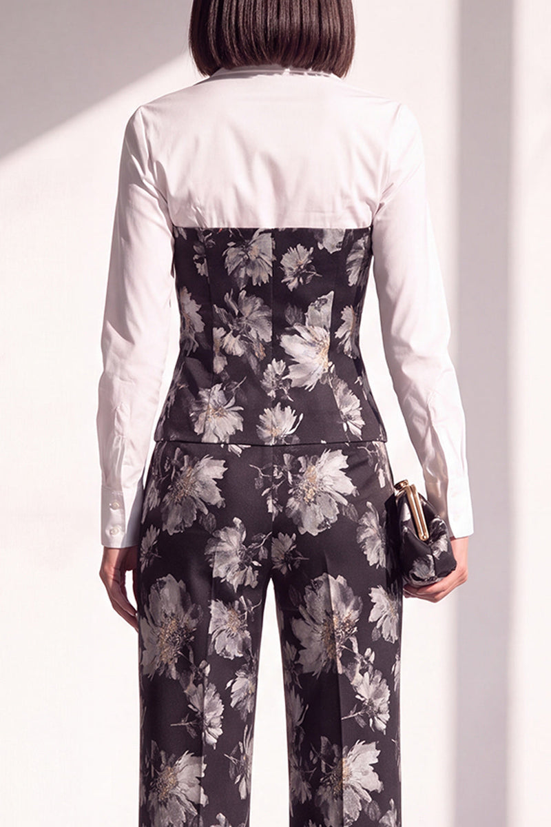 Load image into Gallery viewer, Black Silver Floral Lapel Wide Leg 2 Piece Prom Suits