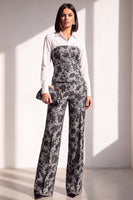 Load image into Gallery viewer, Black Silver Floral Lapel Wide Leg 2 Piece Prom Suits