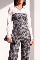 Load image into Gallery viewer, Black Silver Floral Lapel Wide Leg 2 Piece Prom Suits