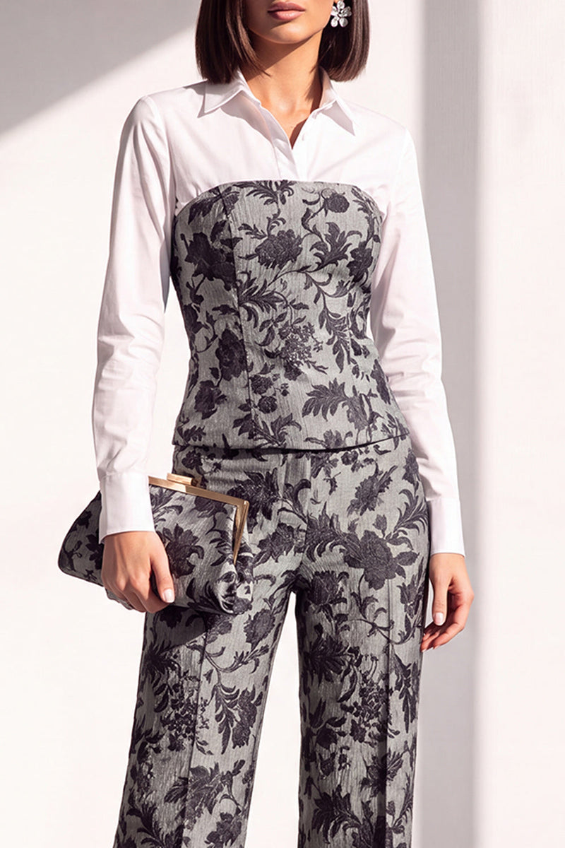 Load image into Gallery viewer, Black Silver Floral Lapel Wide Leg 2 Piece Prom Suits