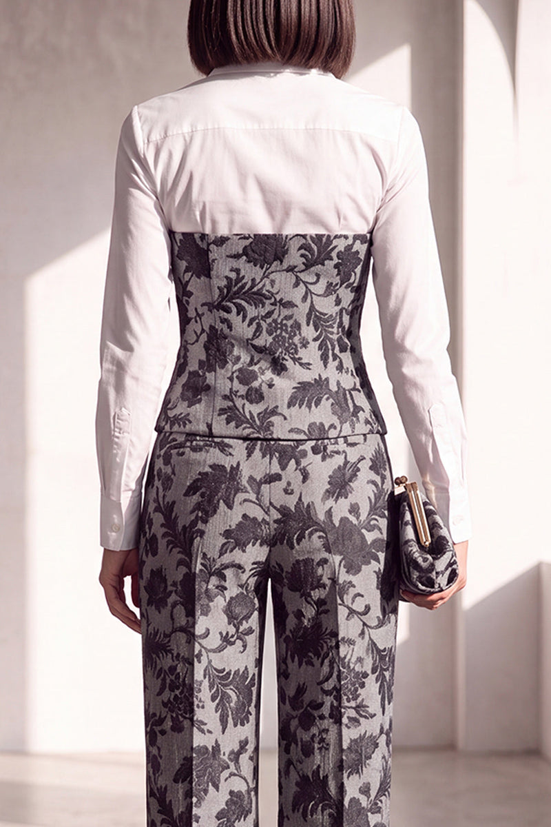 Load image into Gallery viewer, Black Silver Floral Lapel Wide Leg 2 Piece Prom Suits