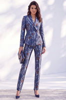 Load image into Gallery viewer, Grey Blue 2 Piece Floral Peak Lapel Slim Fit Prom Suits