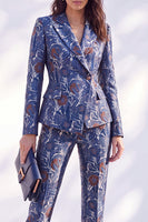Load image into Gallery viewer, Grey Blue 2 Piece Floral Peak Lapel Slim Fit Prom Suits