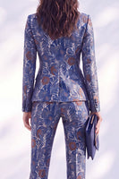 Load image into Gallery viewer, Grey Blue 2 Piece Floral Peak Lapel Slim Fit Prom Suits