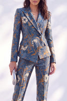 Load image into Gallery viewer, Grey Blue 2 Piece Floral Peak Lapel Slim Fit Prom Suits
