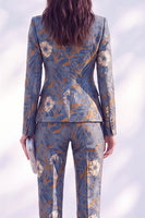 Load image into Gallery viewer, Grey Blue 2 Piece Floral Peak Lapel Slim Fit Prom Suits