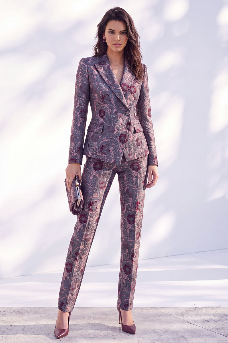 Load image into Gallery viewer, Grey Blue 2 Piece Floral Peak Lapel Slim Fit Prom Suits