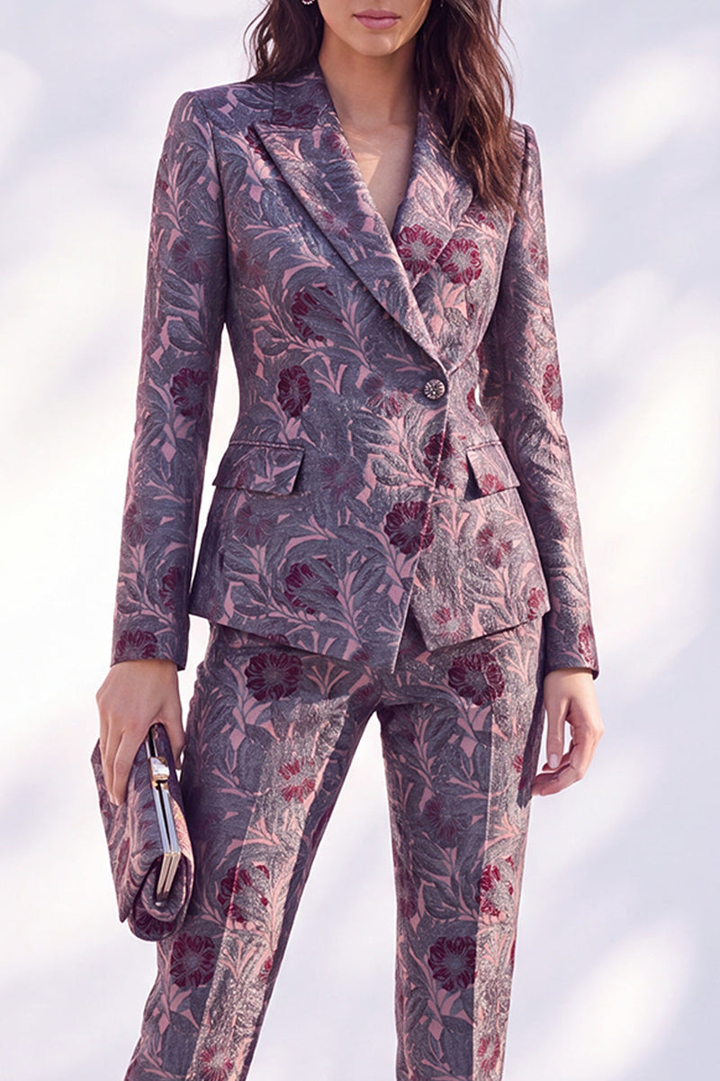 Load image into Gallery viewer, Grey Blue 2 Piece Floral Peak Lapel Slim Fit Prom Suits