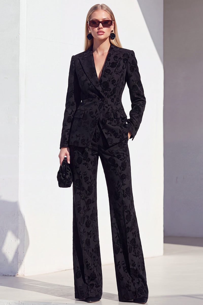 Load image into Gallery viewer, Floral Grey Notchd Lapel 2 Piece Long Sleeves Prom Suits