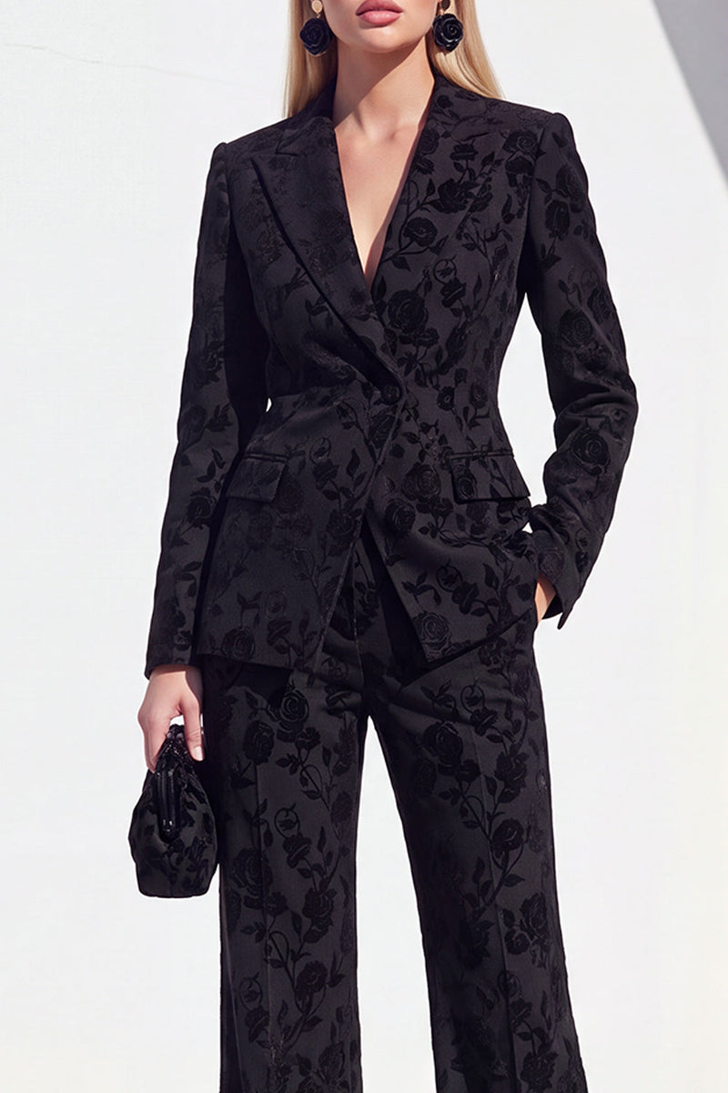 Load image into Gallery viewer, Floral Grey Notchd Lapel 2 Piece Long Sleeves Prom Suits