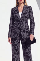 Load image into Gallery viewer, Floral Grey Notchd Lapel 2 Piece Long Sleeves Prom Suits