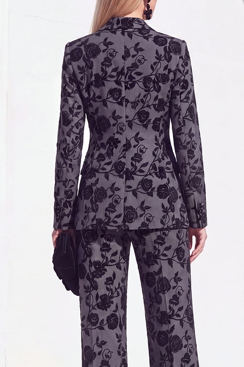 Load image into Gallery viewer, Floral Grey Notchd Lapel 2 Piece Long Sleeves Prom Suits