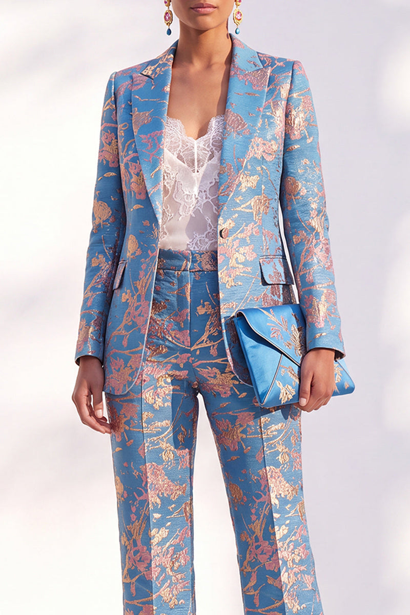 Load image into Gallery viewer, Floral Peak Lapel Green Slim Fit 2 Piece Prom Suits