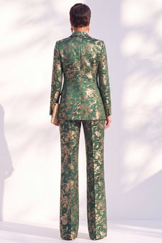 Floral Peak Lapel Green Slim Fit 2 Piece Prom Suits