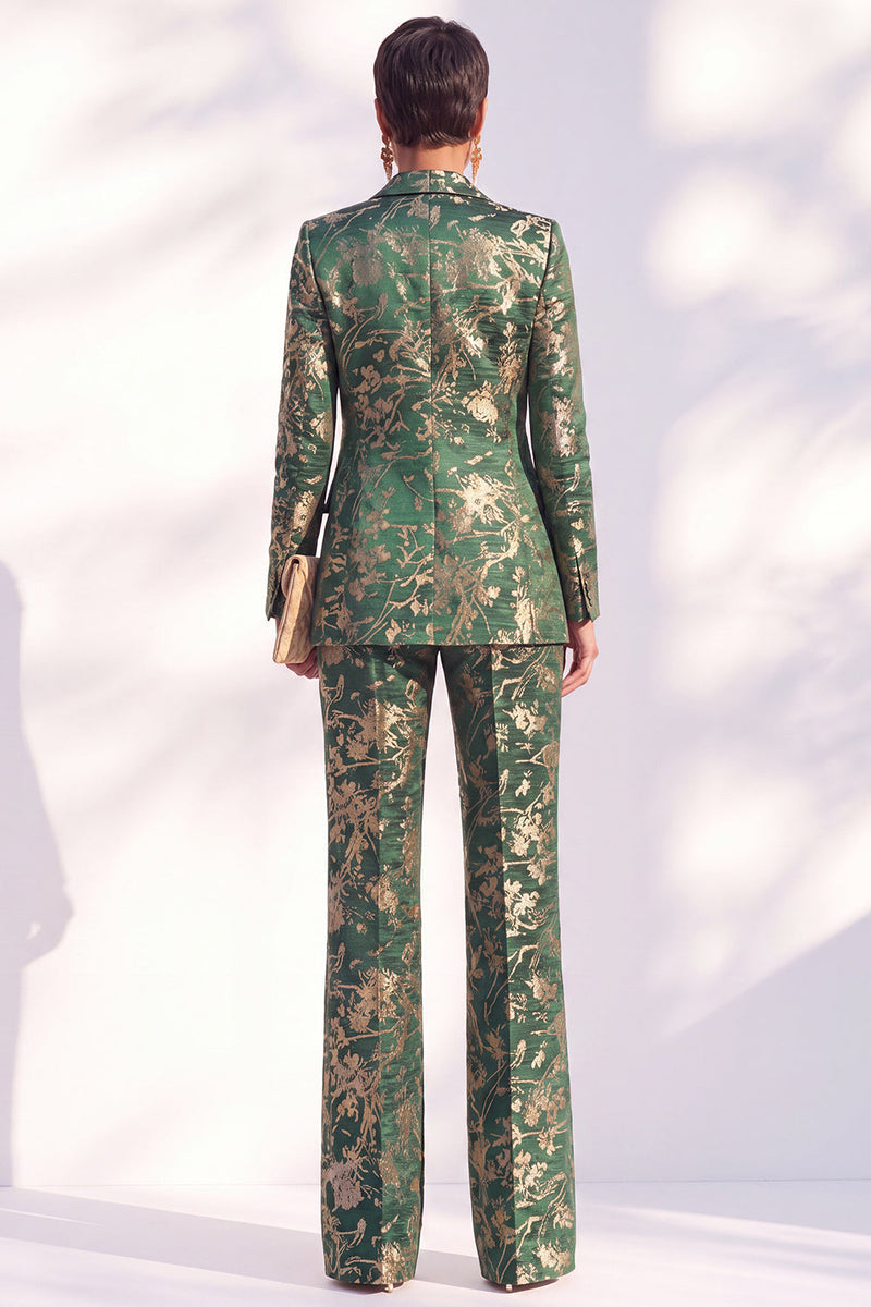 Load image into Gallery viewer, Floral Peak Lapel Green Slim Fit 2 Piece Prom Suits