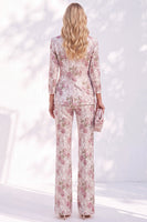 Load image into Gallery viewer, White Pink Flower 2 Piece Peak Lapel Prom Suits with Sleeves
